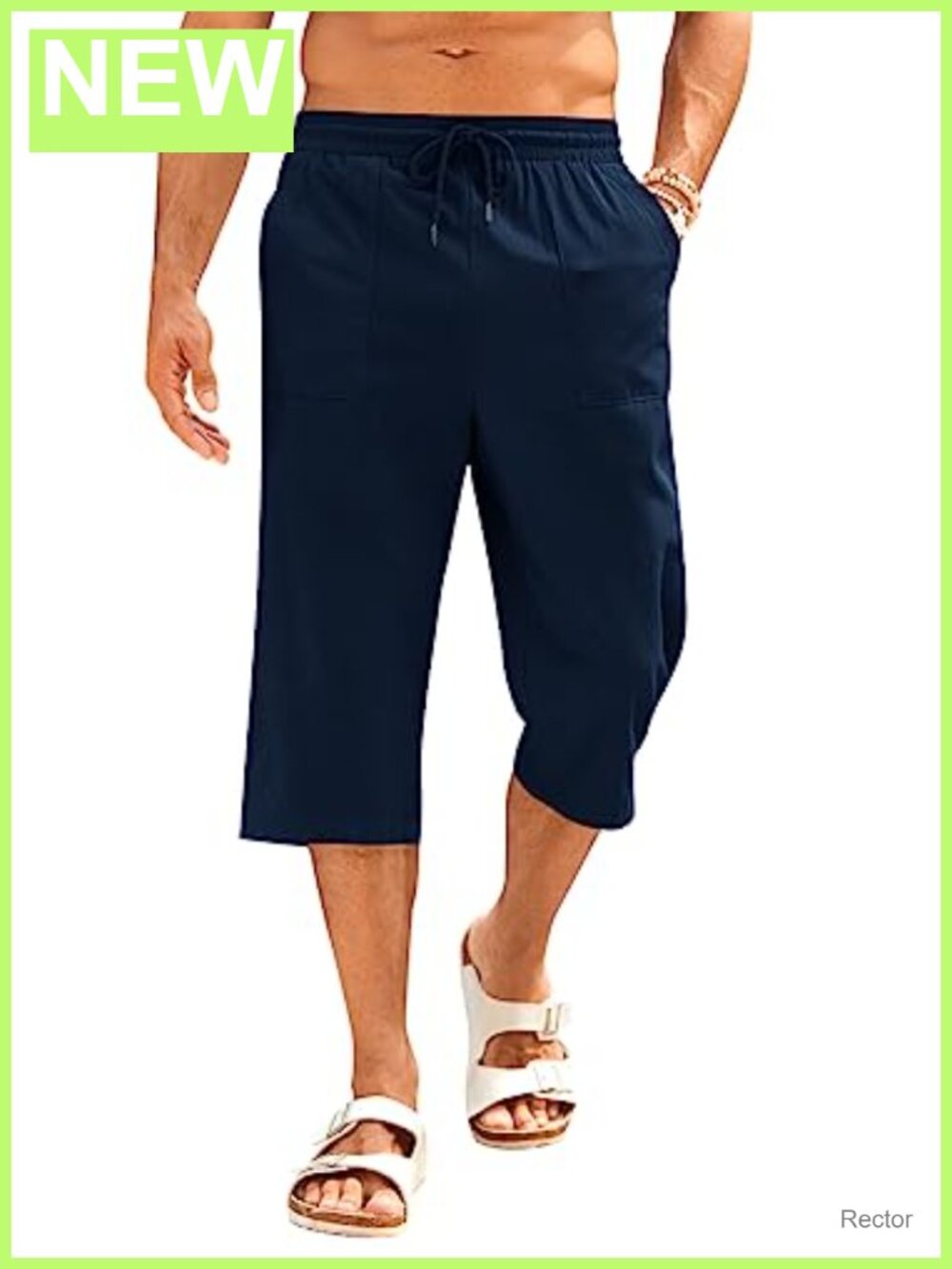 Men's Linen Capri Pants Relaxed Fit Drawstring 3 Pocket Lightweight Summer